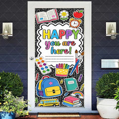 Aperturee - Aperturee Vibrant School Supplies and Happy You Are Here Message Door Cover Classroom Welcome Back to School Decor