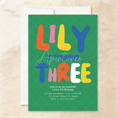 Aperturee - Aperturee Vibrant Set of 20 Letters Custom 3rd Birthday Invitation Playful Three Theme Party Decor for Kids Celebration