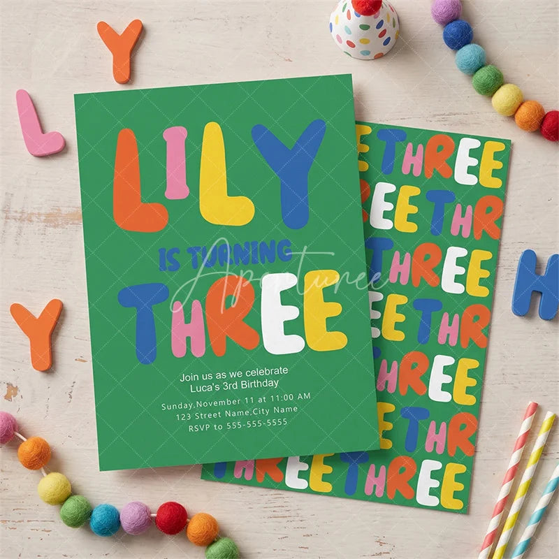 Aperturee - Aperturee Vibrant Set of 20 Letters Custom 3rd Birthday Invitation Playful Three Theme Party Decor for Kids Celebration