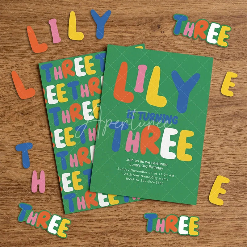 Aperturee - Aperturee Vibrant Set of 20 Letters Custom 3rd Birthday Invitation Playful Three Theme Party Decor for Kids Celebration
