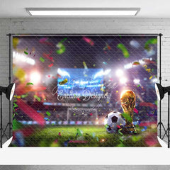 Aperturee - Aperturee Vibrant Soccer Field Backdrop Golden Football Trophy Stadium Lights Victory Celebration Party