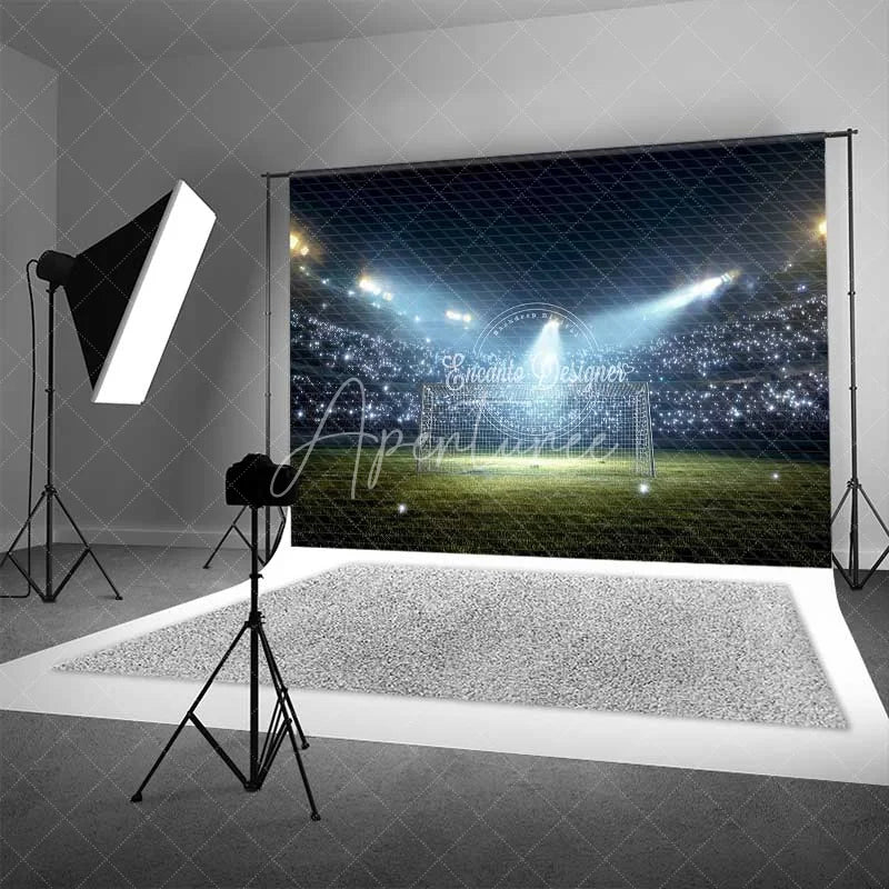 Aperturee - Aperturee Vibrant Soccer Stadium Backdrop for Sports Photography Night Game Theme Bright Lights Goal