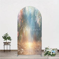Aperturee - Aperturee Vibrant Sparkling Light Bursts Celebration Round Top Arch Backdrop Golden Glitter Night Sky Party Decor