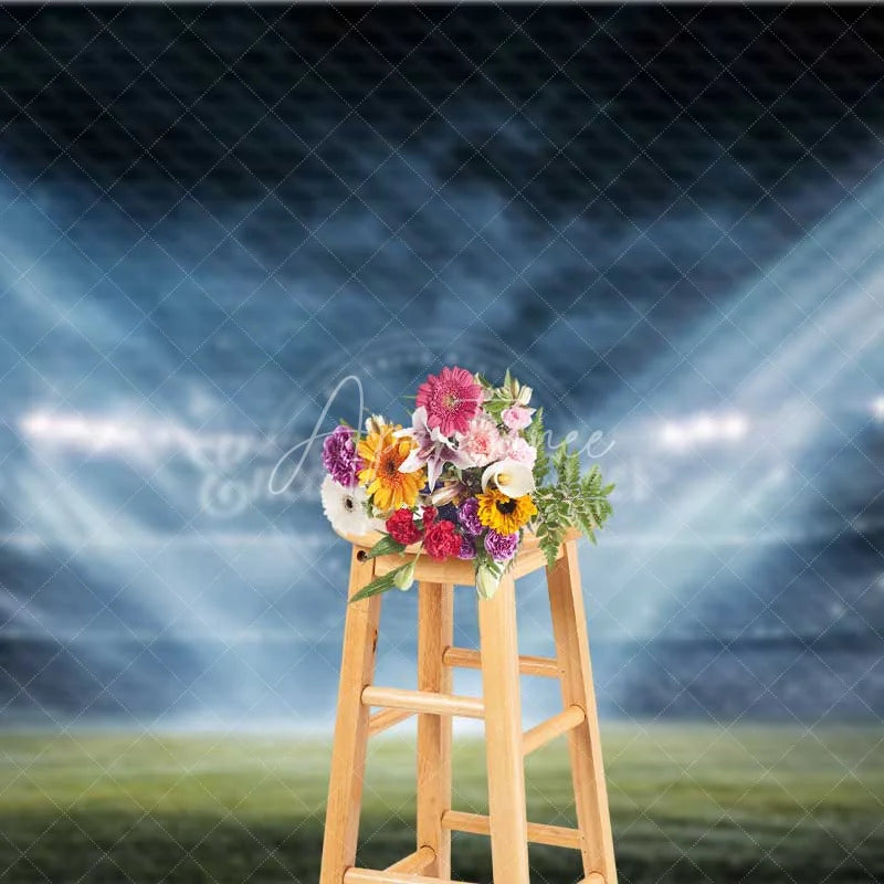 Aperturee - Aperturee Vibrant Sports Stadium Backdrop Football Field Photography Background Bright Spotlights Game Day Decor