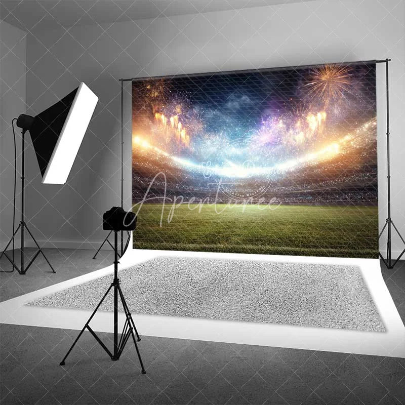 Aperturee - Aperturee Vibrant Sports Stadium Backdrop with Night Sky Celebration Grand Event Photography Background