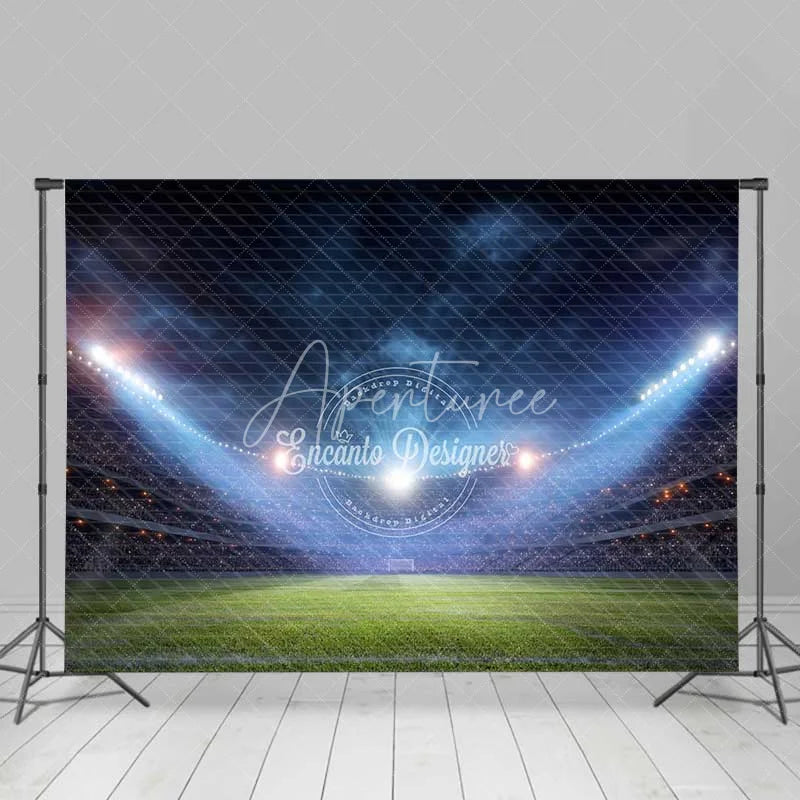Aperturee - Aperturee Vibrant Sports Stadium Night Game Backdrop Professional Football Field Photography Background Event Party Decor