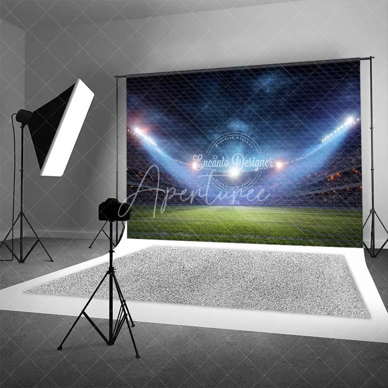 Aperturee - Aperturee Vibrant Sports Stadium Night Game Backdrop Professional Football Field Photography Background Event Party Decor