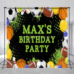 Aperturee - Aperturee Vibrant Sports Theme Custom Birthday Party Backdrop with Assorted Balls and Green Accents