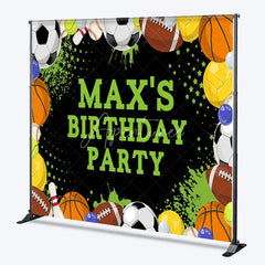 Aperturee - Aperturee Vibrant Sports Theme Custom Birthday Party Backdrop with Assorted Balls and Green Accents
