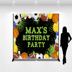 Aperturee - Aperturee Vibrant Sports Theme Custom Birthday Party Backdrop with Assorted Balls and Green Accents