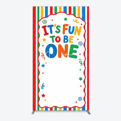 Aperturee - Aperturee Vibrant Striped It’s Fun To Be One Rectangle Arch Backdrop First Birthday Party Decor