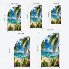 Aperturee - Aperturee Vibrant Tropical Beach Palm Tree Ocean Waves Half Moon Arch Backdrop Summer Paradise Vacation Party Decor