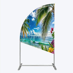 Aperturee - Aperturee Vibrant Tropical Beach Palm Tree Ocean Waves Half Moon Arch Backdrop Summer Paradise Vacation Party Decor