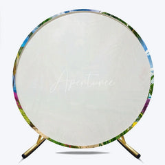 Aperturee - Aperturee Vibrant Tropical Beach Round Backdrop with Palm Trees and Turquoise Ocean Waves Summer Paradise Party Decor