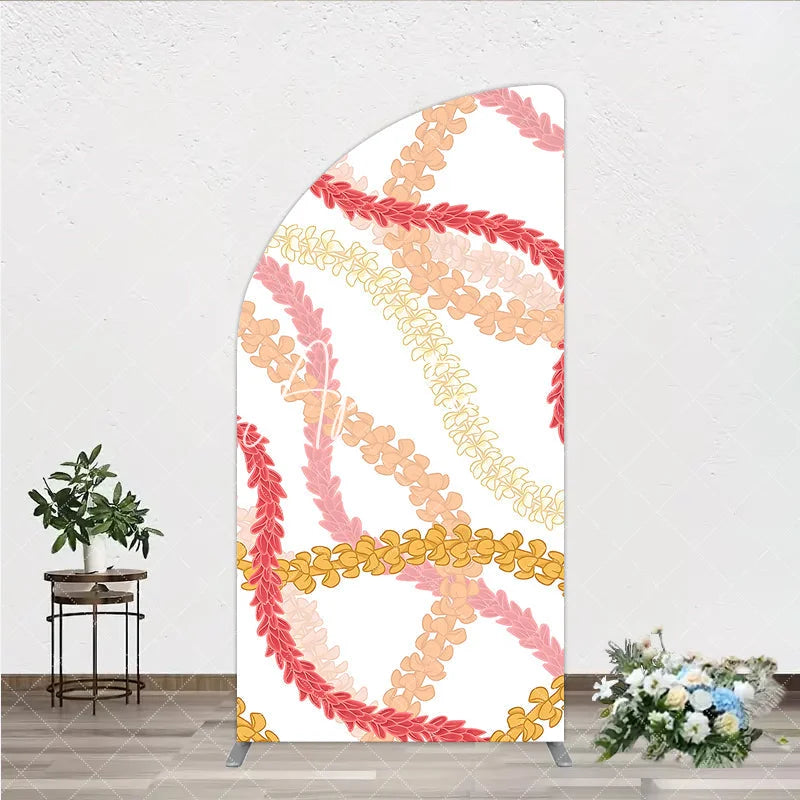 Aperturee - Aperturee Vibrant Tropical Floral Lei Pattern Half Moon Arch Backdrop Hawaiian Luau Party Decor