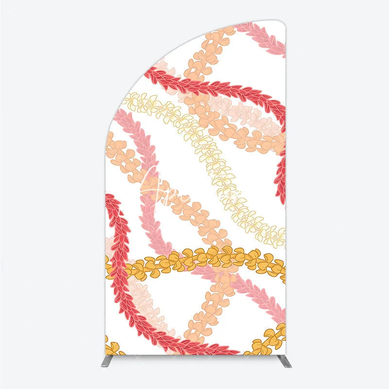 Aperturee - Aperturee Vibrant Tropical Floral Lei Pattern Half Moon Arch Backdrop Hawaiian Luau Party Decor