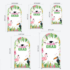Aperturee - Aperturee Vibrant Tropical Graduation Arch Backdrop with Flamingo Toucan and Congrats GRAD Text for Festive Party Decor