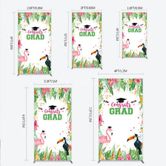 Aperturee - Aperturee Vibrant Tropical Graduation Rectangle Backdrop with Flamingo Toucan and Congrats GRAD Text for Festive Party Decor
