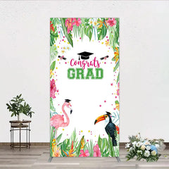 Aperturee - Aperturee Vibrant Tropical Graduation Rectangle Backdrop with Flamingo Toucan and Congrats GRAD Text for Festive Party Decor