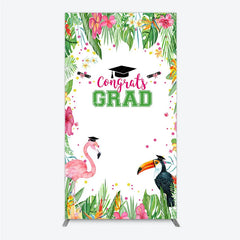 Aperturee - Aperturee Vibrant Tropical Graduation Rectangle Backdrop with Flamingo Toucan and Congrats GRAD Text for Festive Party Decor