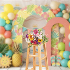 Aperturee - Aperturee Vibrant Tropical Hawaiian Photography Backdrop with Hibiscus Flowers and Palm Leaves Balloons for Summer Party Decor