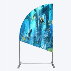 Aperturee - Aperturee Vibrant Underwater Ocean Half Moon Arch Backdrop with Dolphins Sea Turtle and Colorful Fish for Birthday Party