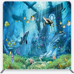 Aperturee - Aperturee Vibrant Underwater World Square Double-Sided Backdrop with Dolphins and Sea Turtle Ocean Theme Party Decor