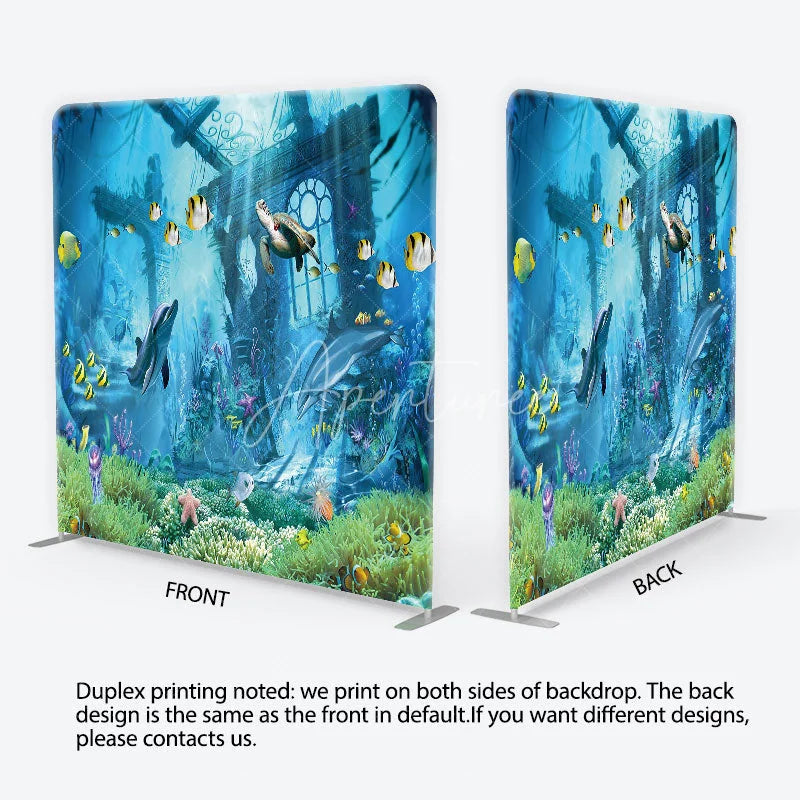 Aperturee - Aperturee Vibrant Underwater World Square Double-Sided Backdrop with Dolphins and Sea Turtle Ocean Theme Party Decor