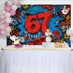 Aperturee - Aperturee Vibrant Urban Graffiti 7th Birthday Backdrop with Skateboard Spray Paint Party Decor