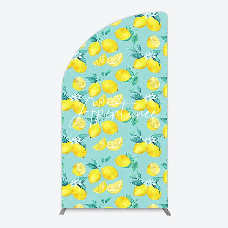 Aperturee - Aperturee Vibrant Watercolor Lemon and Blossom Pattern Half Moon Arch Backdrop Fresh Summer Citrus Party Decor