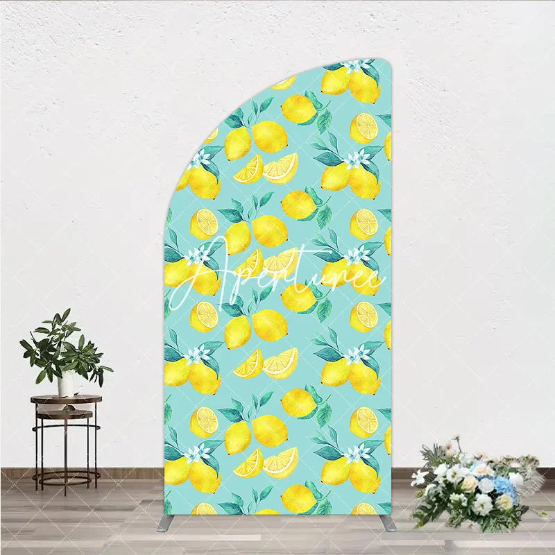 Aperturee - Aperturee Vibrant Watercolor Lemon and Blossom Pattern Half Moon Arch Backdrop Fresh Summer Citrus Party Decor