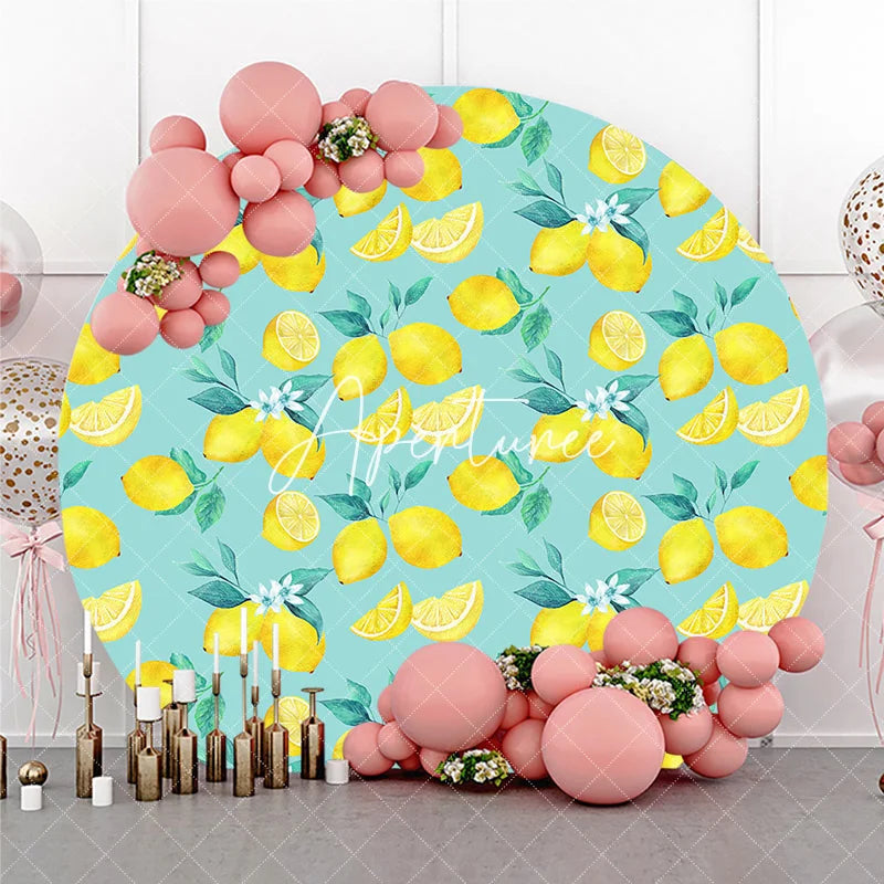 Aperturee - Aperturee Vibrant Watercolor Lemon and Blossom Pattern Round Backdrop Fresh Citrus Fruit Theme Summer Party Decor