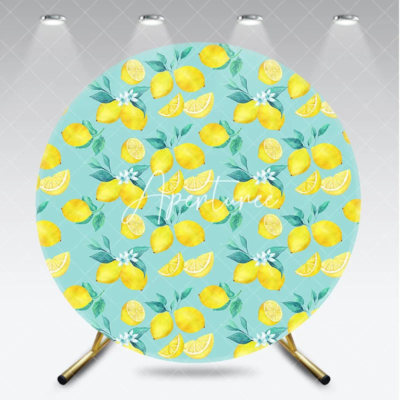 Aperturee - Aperturee Vibrant Watercolor Lemon and Blossom Pattern Round Backdrop Fresh Citrus Fruit Theme Summer Party Decor