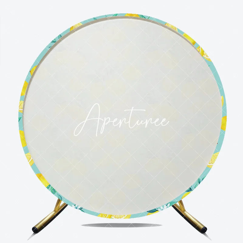 Aperturee - Aperturee Vibrant Watercolor Lemon and Blossom Pattern Round Backdrop Fresh Citrus Fruit Theme Summer Party Decor