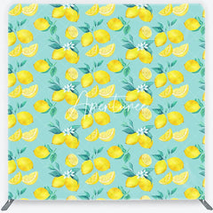 Aperturee - Aperturee Vibrant Watercolor Lemon and Green Leaves with Blossoms Square Double-Sided Backdrop Fresh Citrus Summer Party Decor