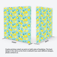 Aperturee - Aperturee Vibrant Watercolor Lemon and Green Leaves with Blossoms Square Double-Sided Backdrop Fresh Citrus Summer Party Decor