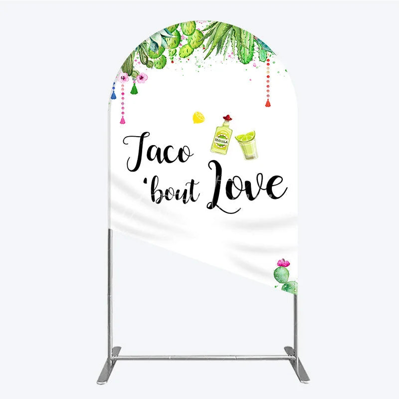 Aperturee - Aperturee Vibrant Watercolor Succulent Cactus Round Top Arch Backdrop Taco bout Love Mexican Fiesta Party Decor