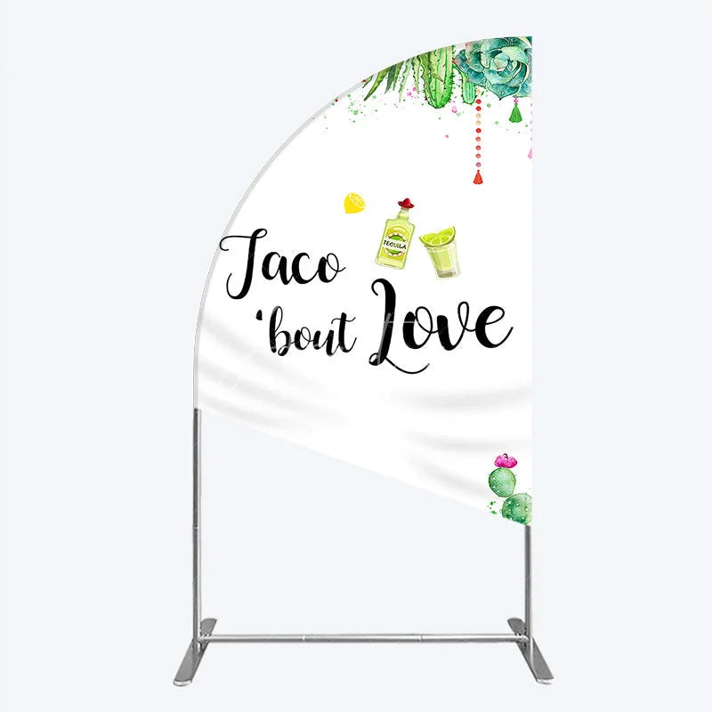 Aperturee - Aperturee Vibrant Watercolor Taco bout Love Half Moon Arch Backdrop Mexican Fiesta Cacti Tequila Party Decor