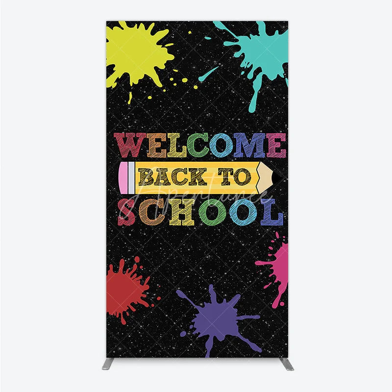 Aperturee - Aperturee Vibrant Welcome Back to School Rectangle Arch Backdrop Colorful Paint Splatter and Pencil Design for Classroom Decor