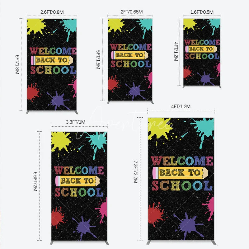 Aperturee - Aperturee Vibrant Welcome Back to School Rectangle Arch Backdrop Colorful Paint Splatter and Pencil Design for Classroom Decor