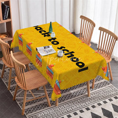 Aperturee - Aperturee Vibrant Yellow Back to School Rectangle Tablecloth Fun School Supplies for Classroom Decorations