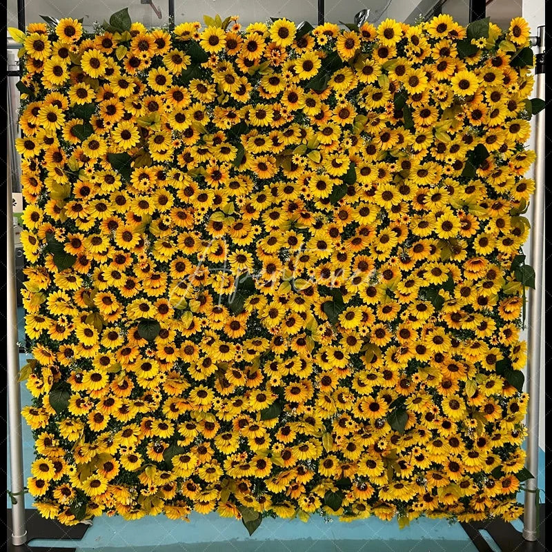 Aperturee - Aperturee Vibrant Yellow Sunflower Artificial Flower Wall Backdrop Cheerful Floral Decor for Parties and Events.