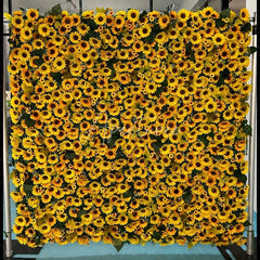 Aperturee - Aperturee Vibrant Yellow Sunflower Artificial Flower Wall Backdrop Cheerful Floral Decor for Parties and Events.