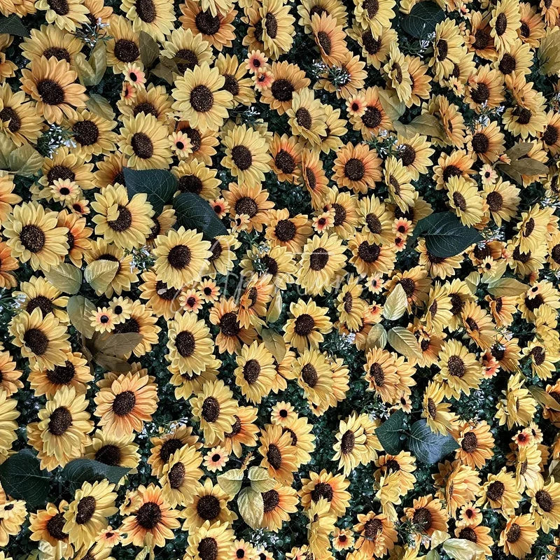 Aperturee - Aperturee Vibrant Yellow Sunflower Artificial Flower Wall Backdrop Cheerful Floral Decor for Parties and Events.