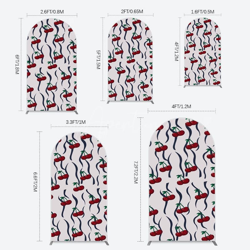 Aperturee - Aperturee Vintage Abstract Red Cherry Birthday Arch Backdrop