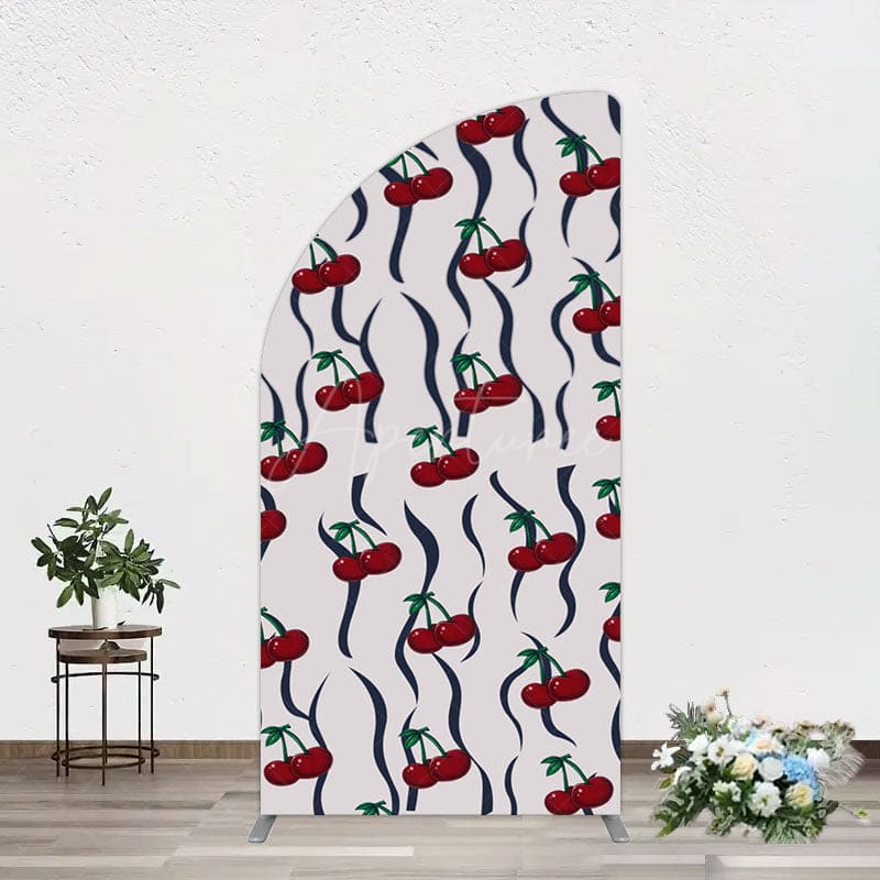 Aperturee - Aperturee Vintage Abstract Red Cherry Birthday Half Moon Arch Backdrop