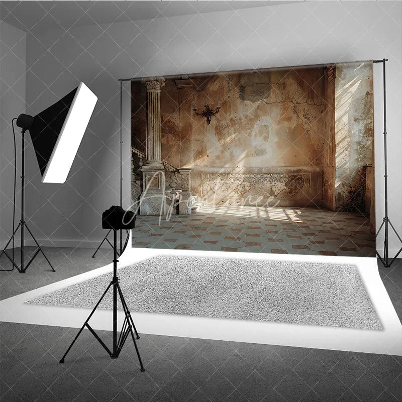 Aperturee - Aperturee Vintage Architecture Backdrop Ancient Stone Pillar and Old Wall Photography Background for Retro Portrait