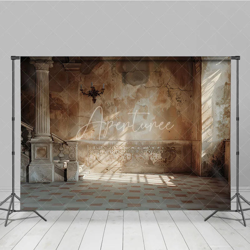 Aperturee - Aperturee Vintage Architecture Backdrop Ancient Stone Pillar and Old Wall Photography Background for Retro Portrait