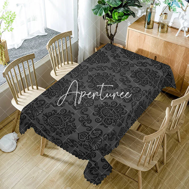 Aperturee - Aperturee Vintage Black Damask Rectangle Tablecloth For Kitchen