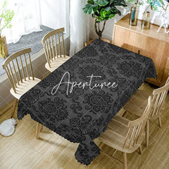 Aperturee - Aperturee Vintage Black Damask Rectangle Tablecloth For Kitchen
